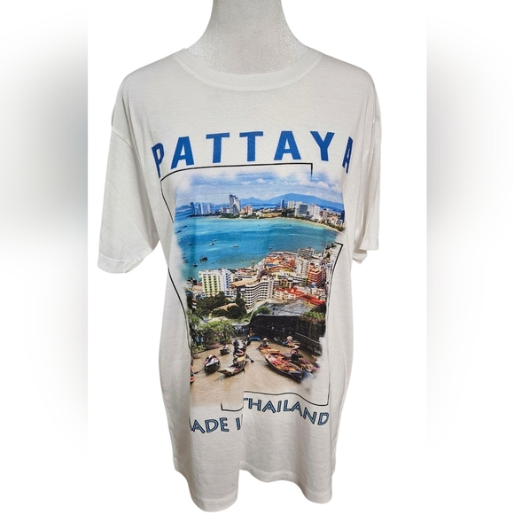 A-ONE DESIGNED Cotton Pattaya Graphic Tee Short Sleeve In White/blue. Size Large - Picture 1 of 7